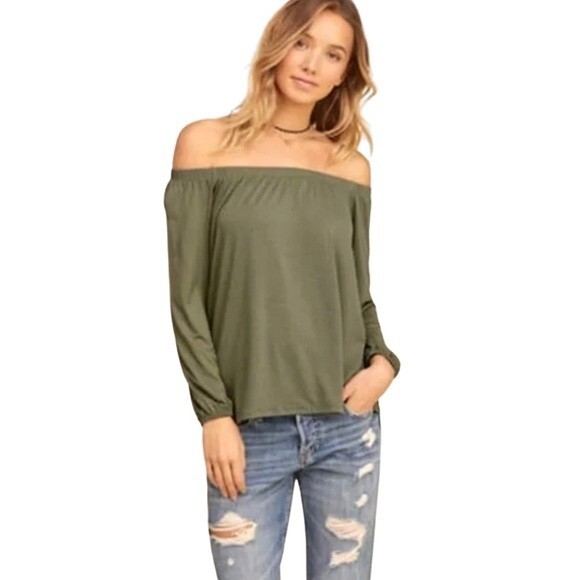 Hollister olive green on or off shoulder top size medium - Picture 1 of 6